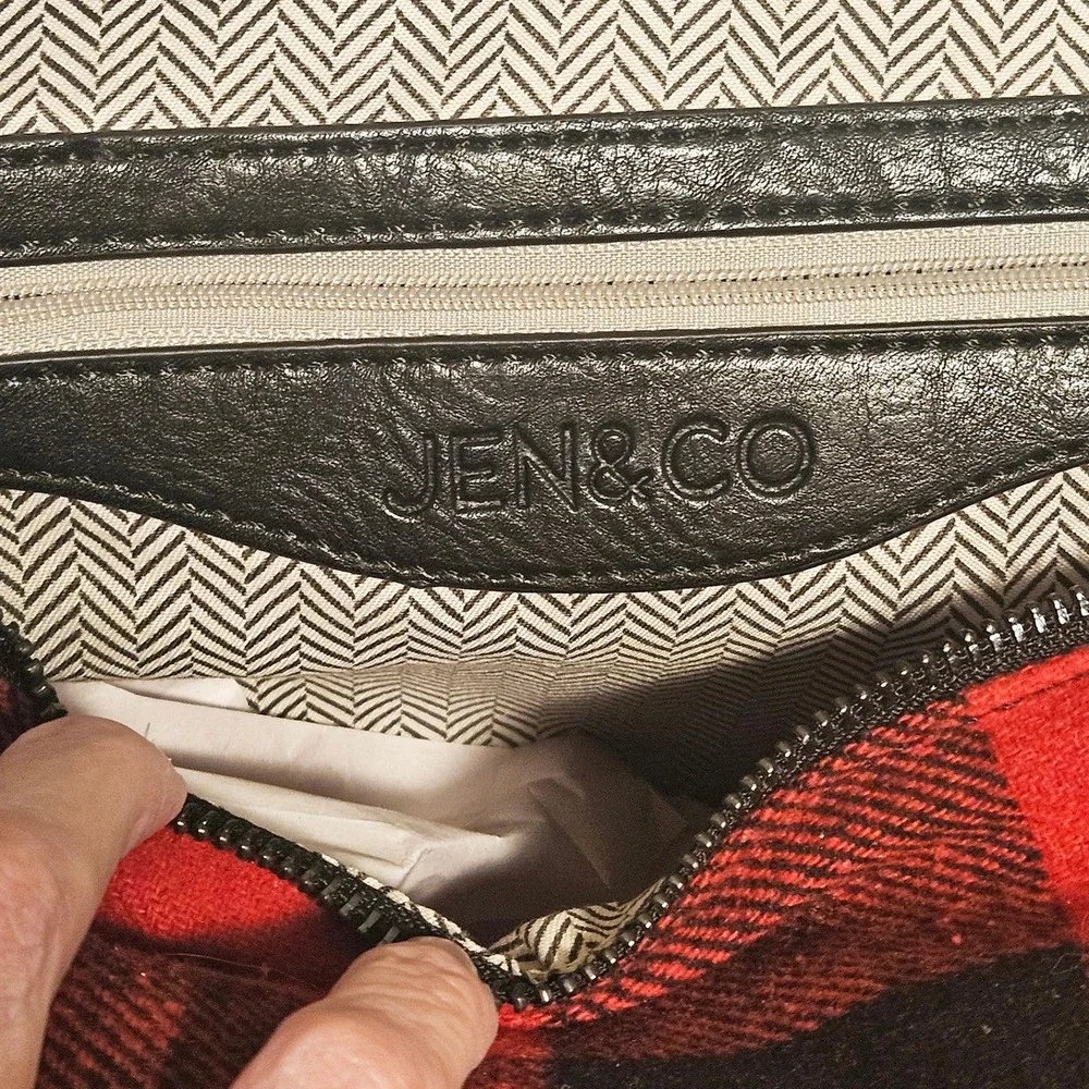 Jen & Co Red Black Buffalo Plaid Backpack Vegan Leather Checkered Travel Bag